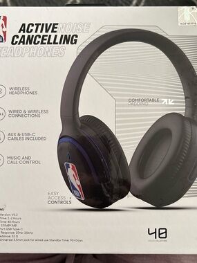 NBA Wireless Active Noise Cancelling Headphones — Black with Blue Trim